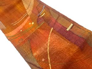 手織り真綿紬抽象模様織出し名古屋帯